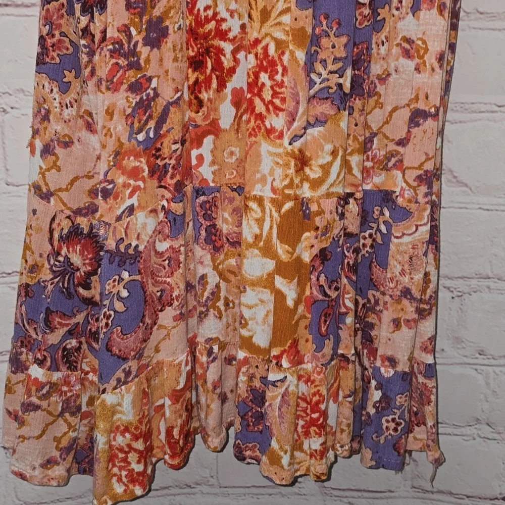Myra Bag V-Neck A-Line Orange Purple Floral Elastic Waist Dress Womens Size L - Picture 11 of 16